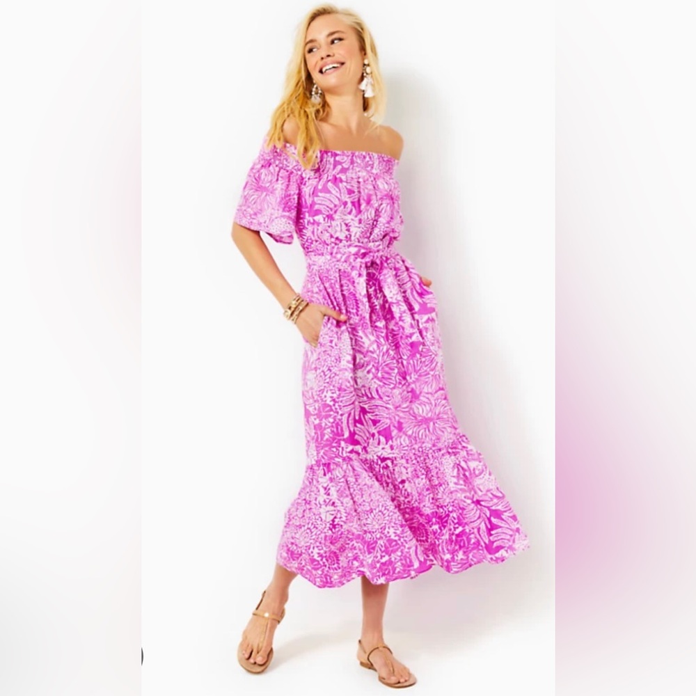 Lilly Pulitzer pink floral off shoulder dress brand new